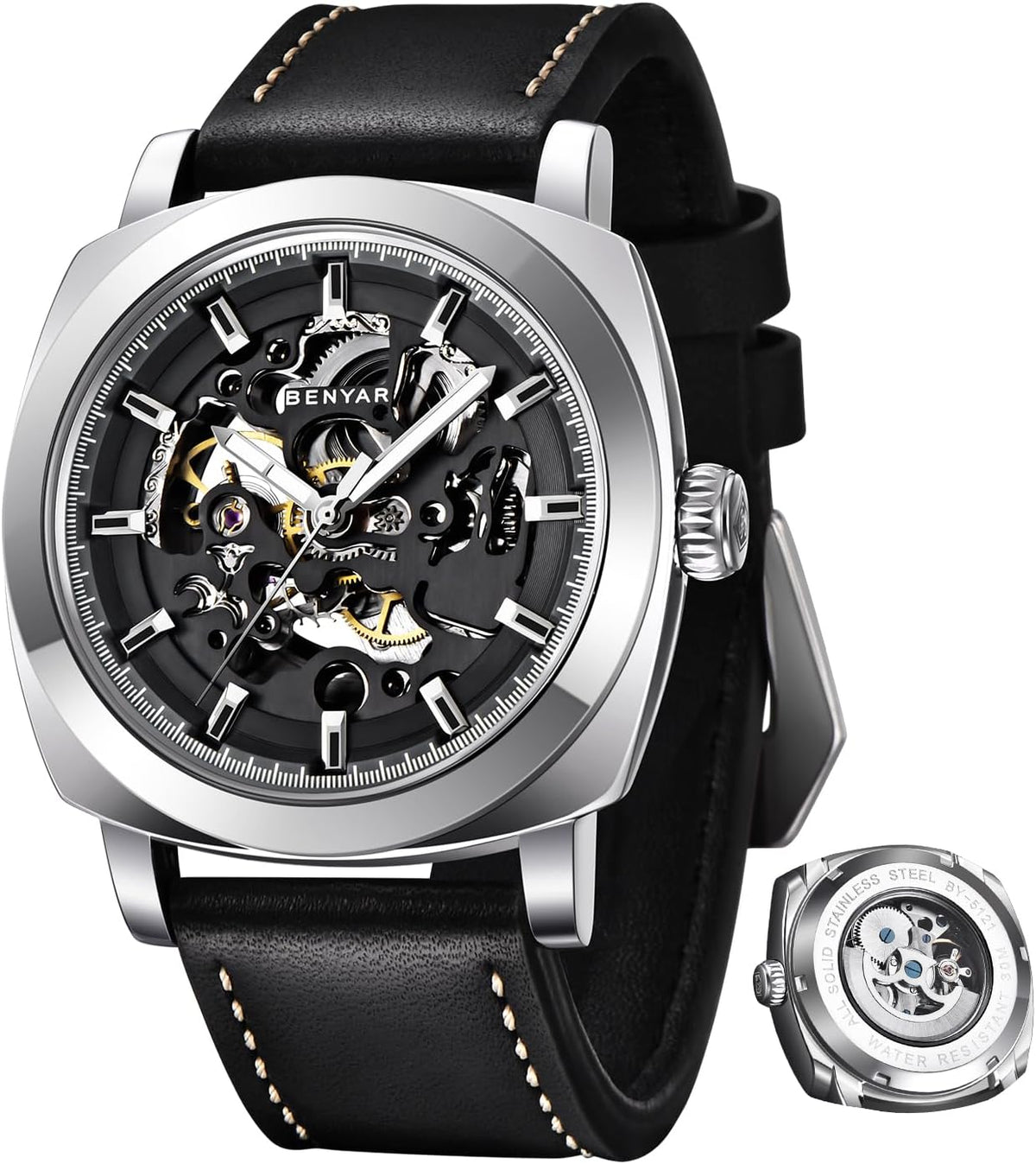 BENYAR Reloj Automático Mecánico de Esqueleto para Hombre de Vestir
