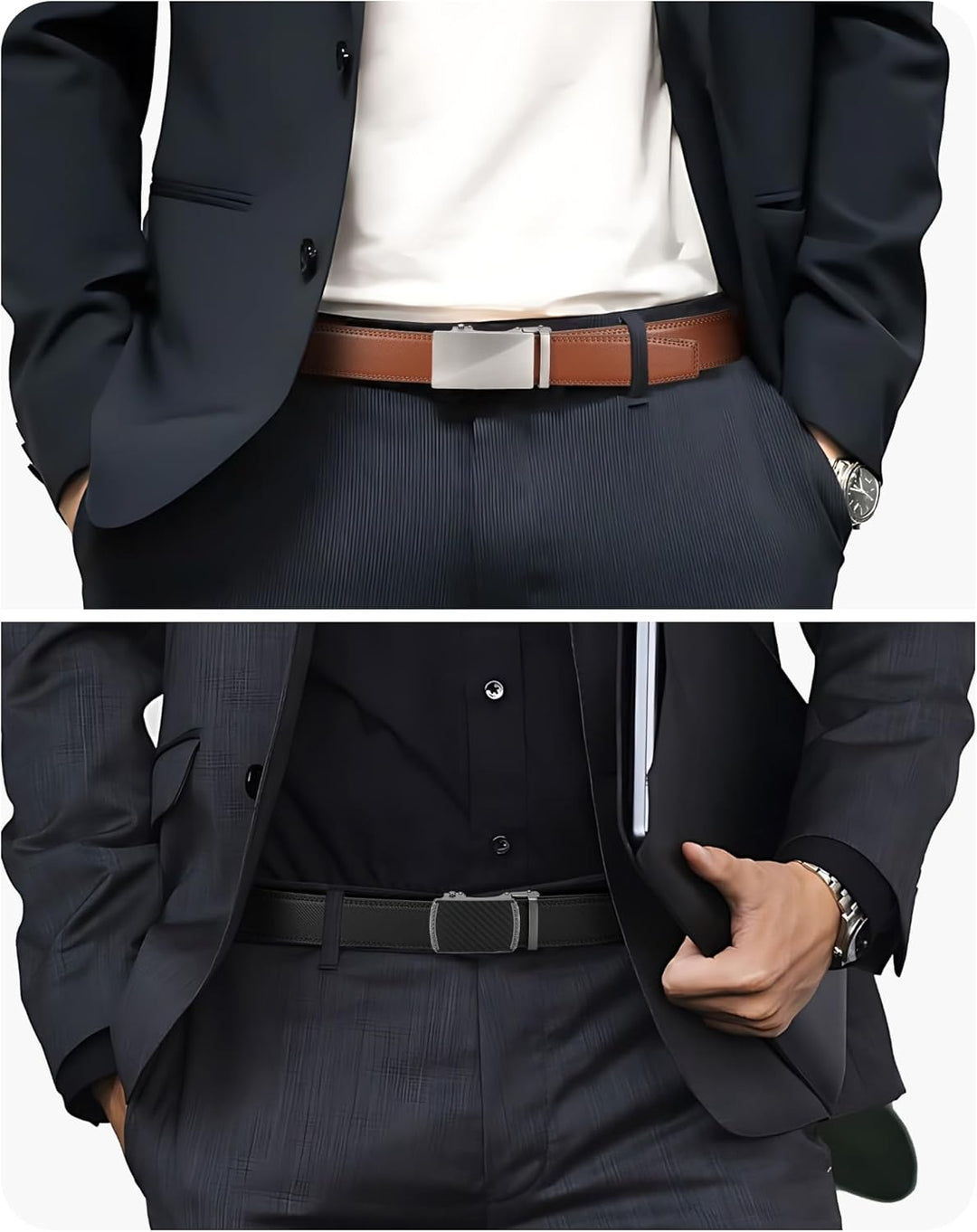 CHAOREN Cinturón para hombre Cinturón de cuero con trinquete Paquet...