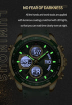 NAVIFORCE Relojes militares digitales para hombre, reloj analógico de cuarzo, resistente al agua, deportivo, multifuncional, correa de cuero, reloj de pulsera