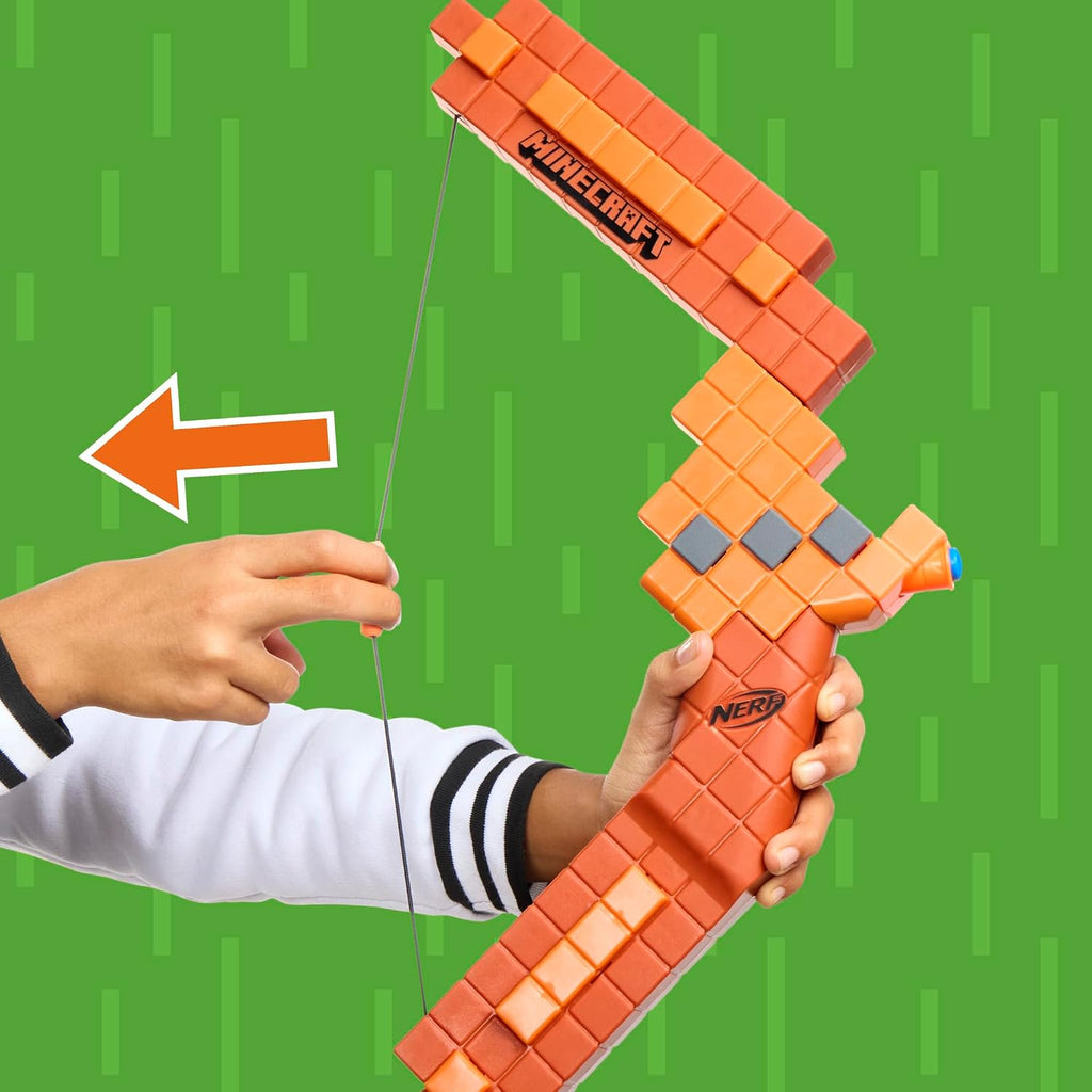 Nerf Minecraft Arco Lanzador de Dardos, Cebado con Cuerda de Retroceso, 8 Dardos N1 Compatible Solo con Lanzadores de Dardos N1, Edades 8+