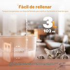 Fuente de agua para gatos sin bombas, fuente para mascotas para gatos en interiores, 3L/102 onzas, dispensador automático de agua para gatos, bandeja de acero inoxidable, funciona con pilas, inalámbrica con sensor de movimiento