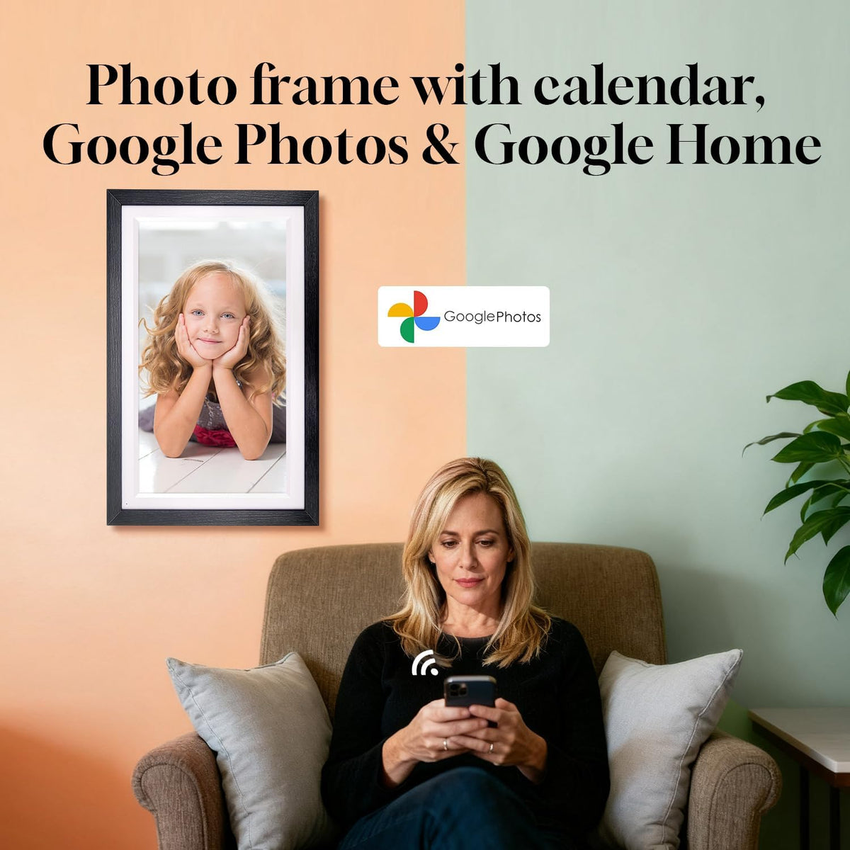 Pantalla inteligente de 15.6" con Google Calendar, Google Play, sin suscripción, nogal