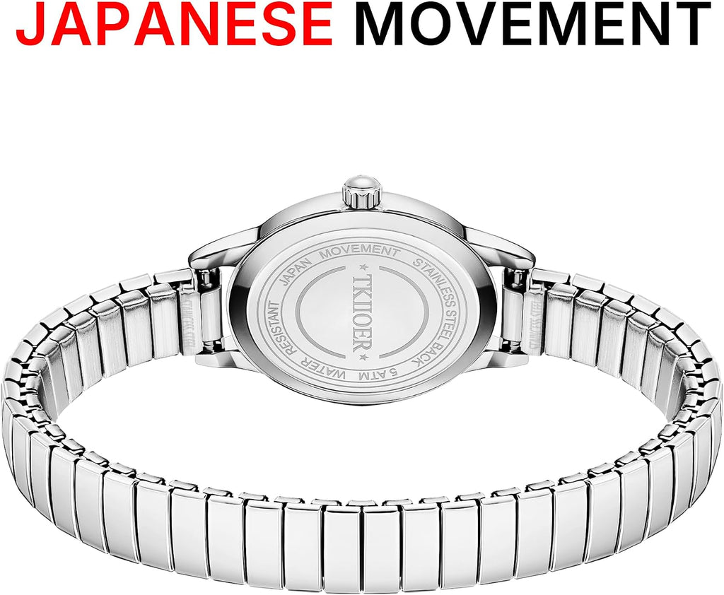 Relojes pequeños de oro para mujer, reloj analógico de esfera fácil de leer, caja ovalada, banda de expansión de acero inoxidable, reloj impermeable