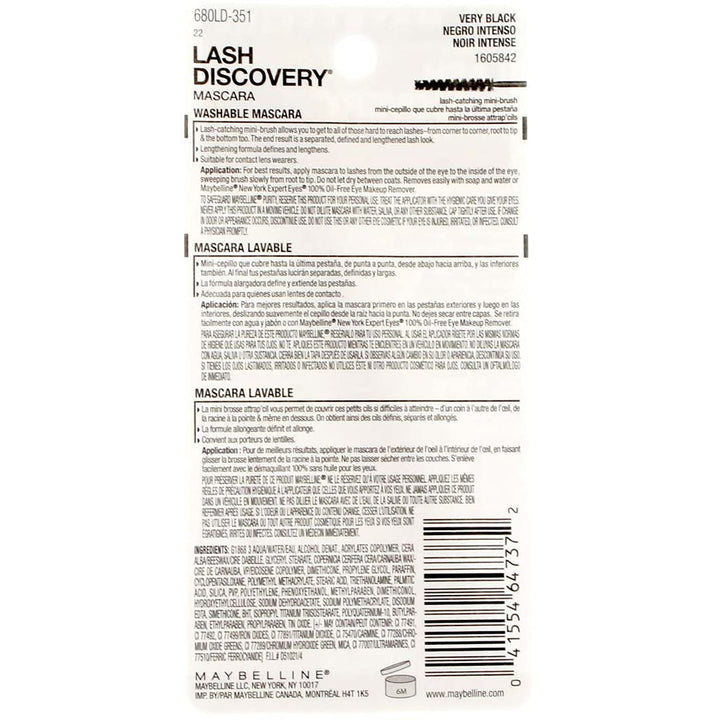 Maybelline New York Lash Discovery - Máscara lavable, color negro [...