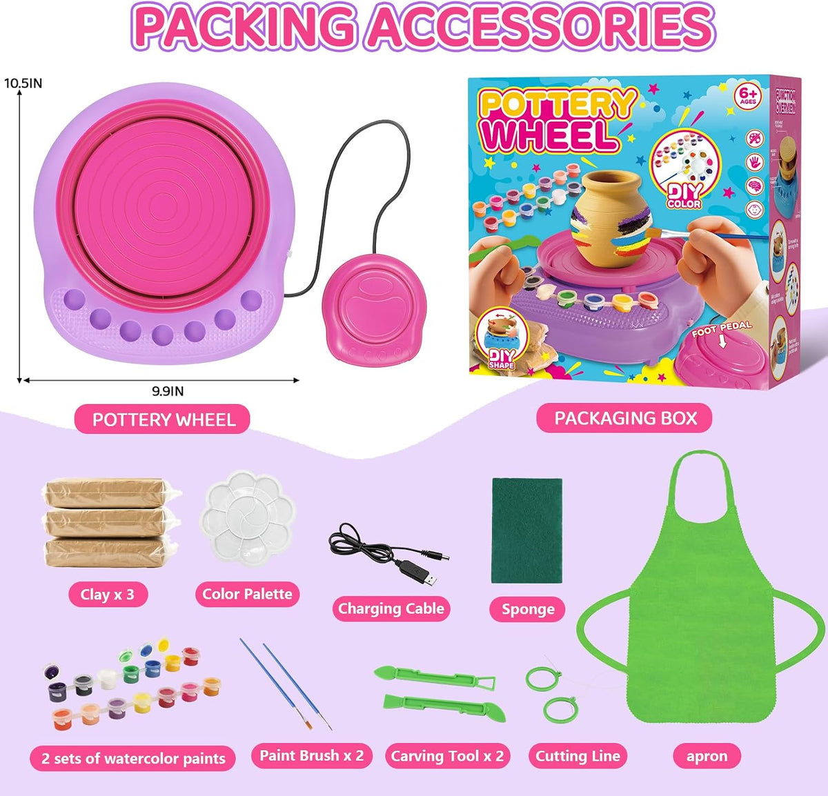 Rueda de cerámica para niños, kit completo con arcilla seca al aire