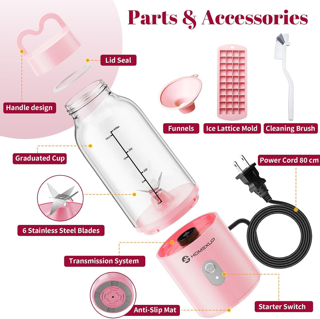 Licuadora Personal Portátil 17 OZ/500 ML Exprimidor, Licuadora de Tamaño Personal de 175W, Ideal para Batidos, Mezcla de Hielo, Preparación de Jugos y Procesamiento de Alimentos, Compacta, Conveniente