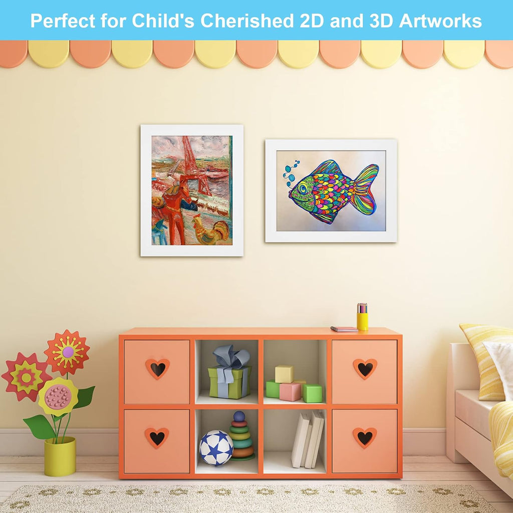 [Paquete de 2] Marcos de arte para niños, marcos de arte para niños, de 8.5 x 11 pulgadas, con apertura frontal, intercambiables, marco de almacenamiento de ilustraciones blancas para pared, con