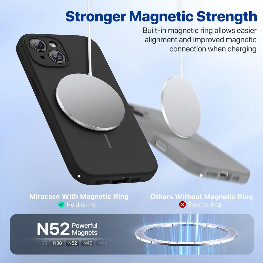 Miracase - Carcasa de silicona y magnética para iPhone 15, color negro oscuro