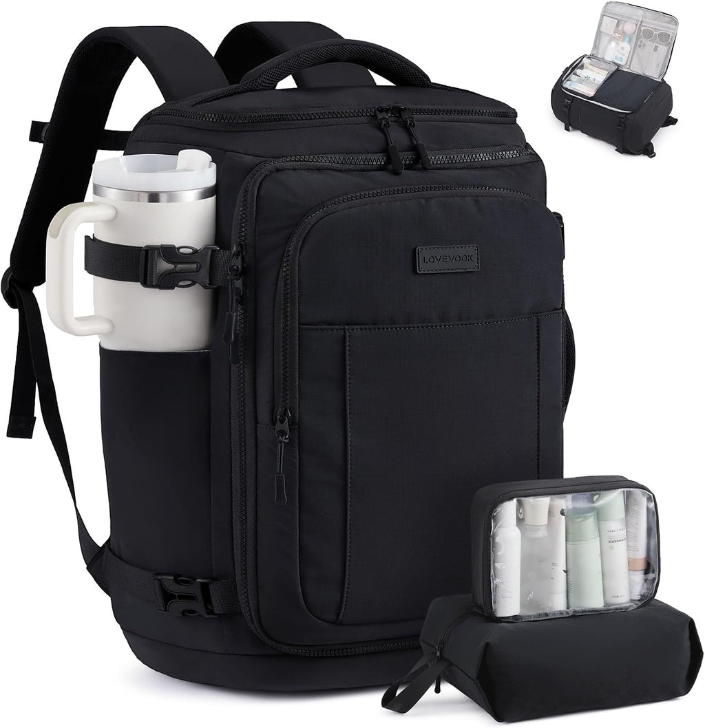 LOVEVOOK Mochila de viaje para mujer y hombre, Negro, Mochilas de viaje