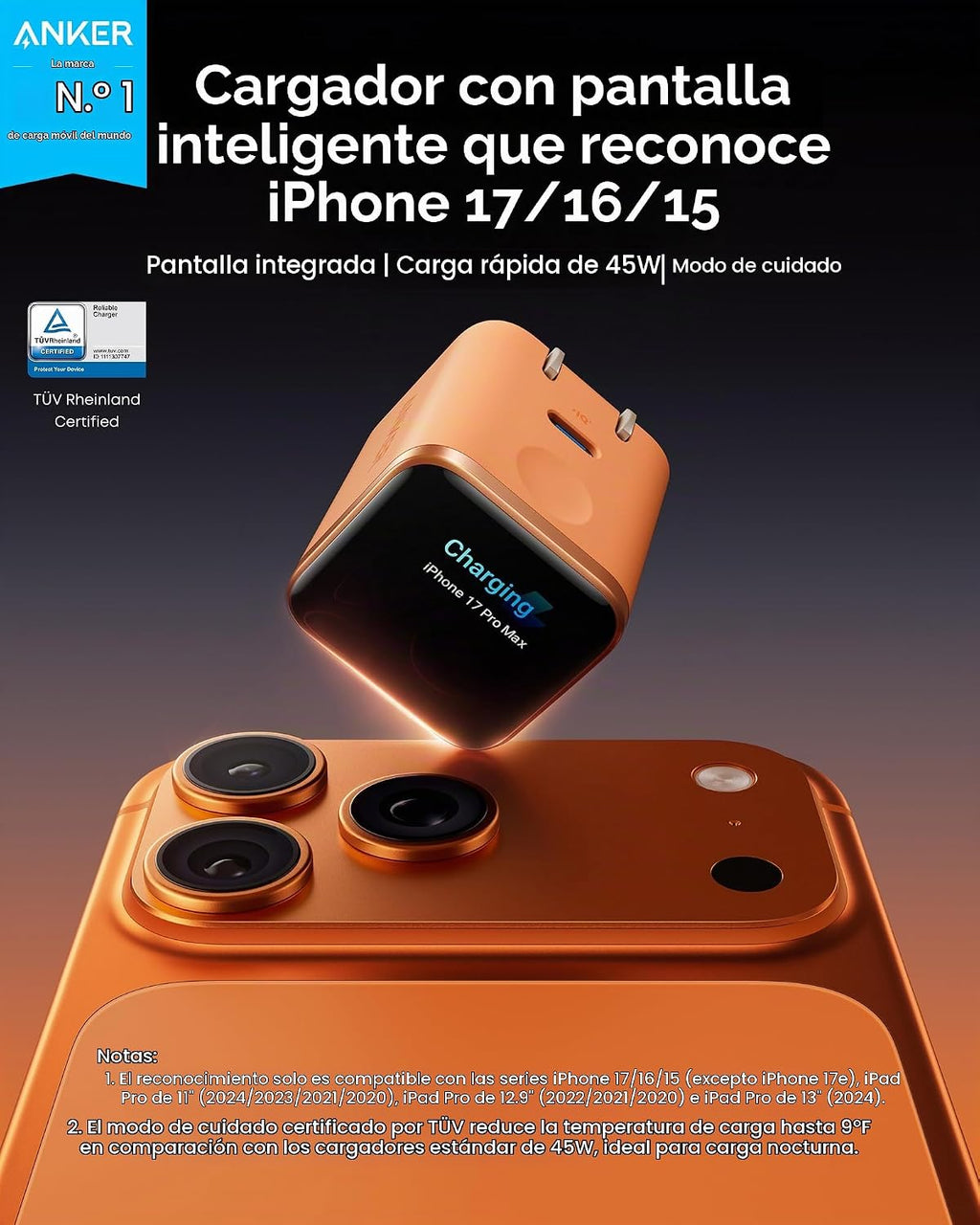 Anker Cargador de pantalla inteligente nano, cargador rápido USB C máximo