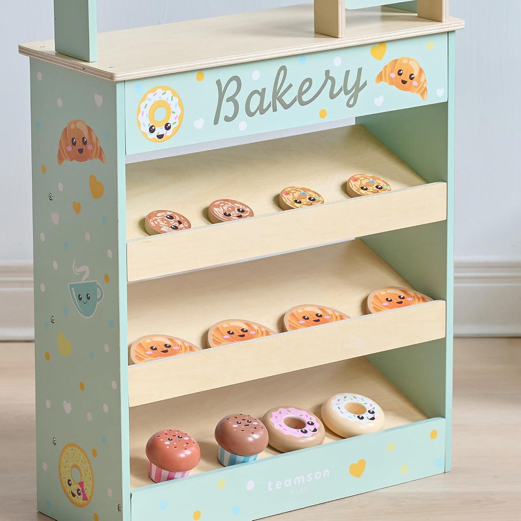 Teamson Kids Jolly Pals Wooden Bakery Market Stand para Kids Ages 3+