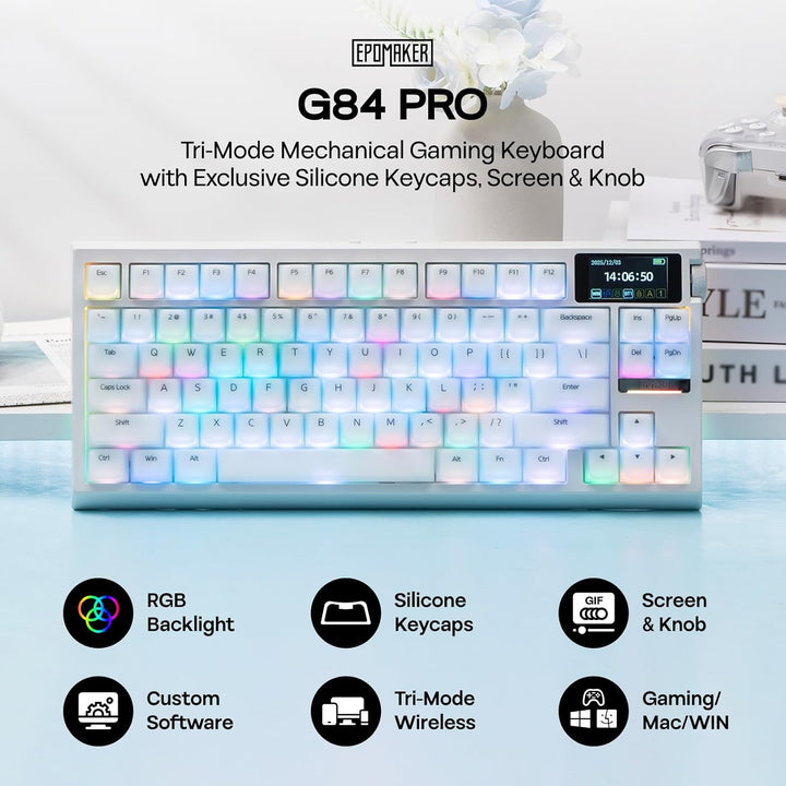 EPOMAKER G84 PRO Teclado inalámbrico para juegos con pantalla y per...