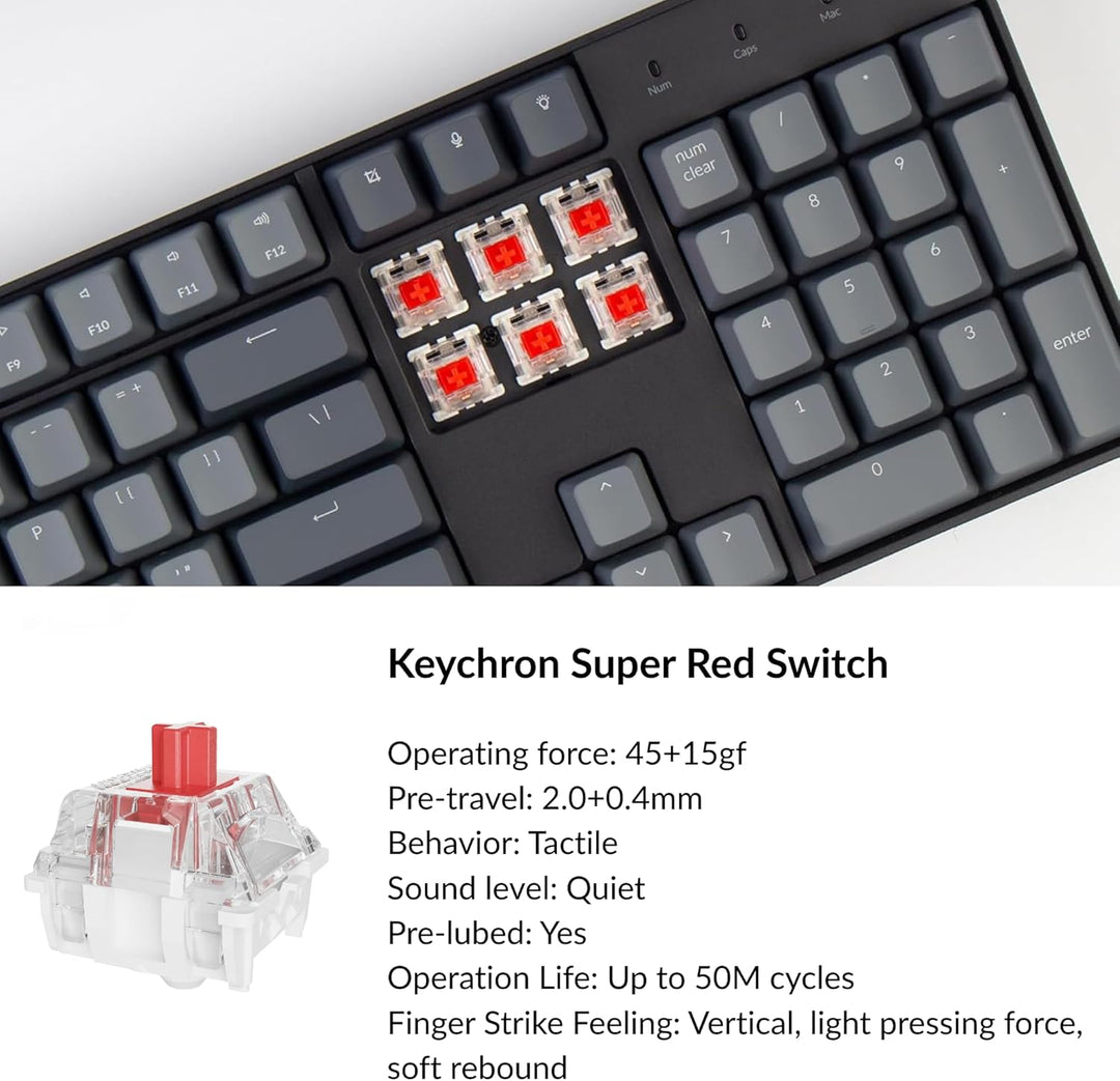 Keychron Teclado mecánico inalámbrico K10 de tamaño completo para j...