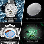 OLEVS Relojes Automáticos para Hombres Lujo Reloj Mecánico esqueleto Autoa Tono Cuerda continua Fecha a prueba de agua Luminoso Reloj para Hombres