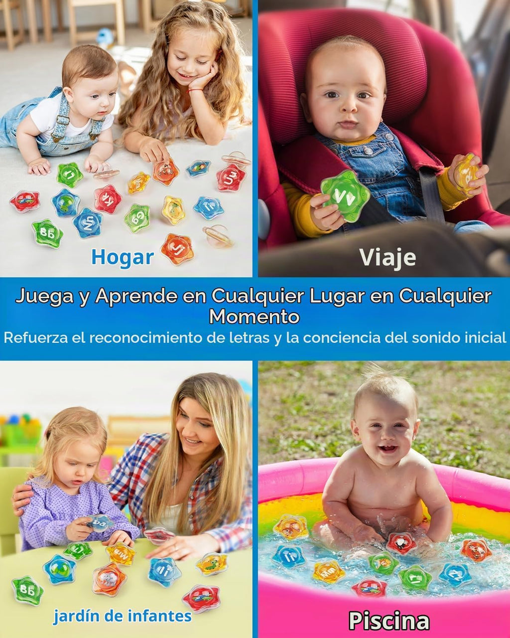 Coogam Juguetes flotantes de baño con estrella de mar, juego de 26 letras del alfabeto para bañera, juguete educativo Montessori para piscina de agua, actividades de aprendizaje, juguete de ducha