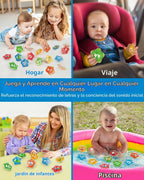 Coogam Juguetes flotantes de baño con estrella de mar, juego de 26 letras del alfabeto para bañera, juguete educativo Montessori para piscina de agua, actividades de aprendizaje, juguete de ducha