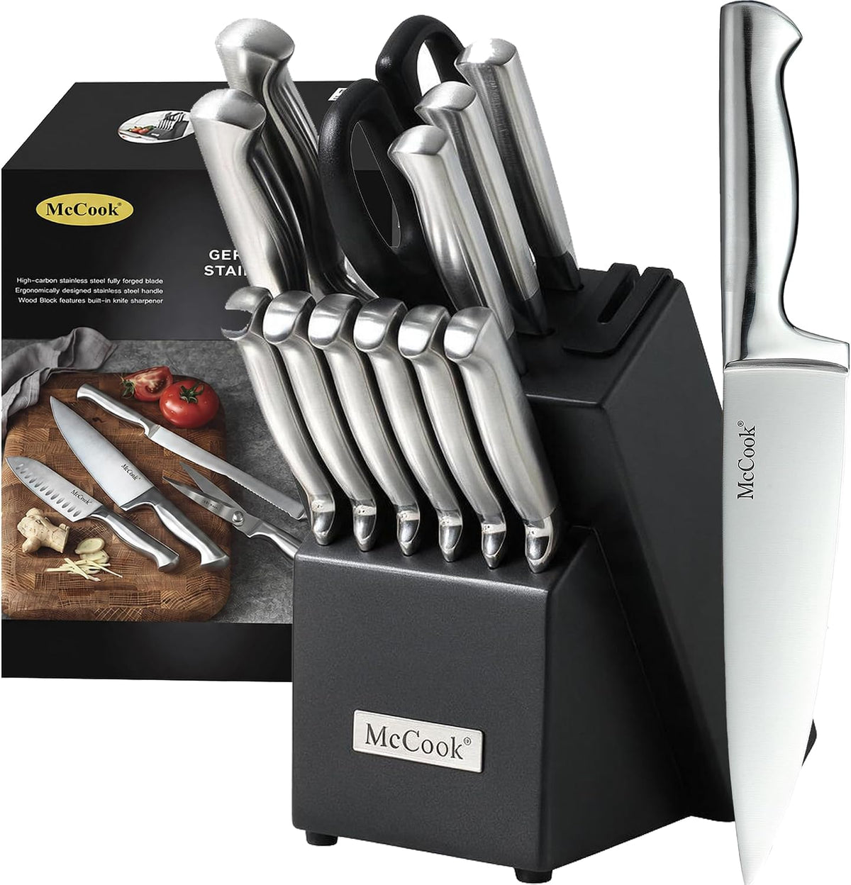 Juego de cuchillos McCook Sharp con bloque de cocina y afilador incorporado