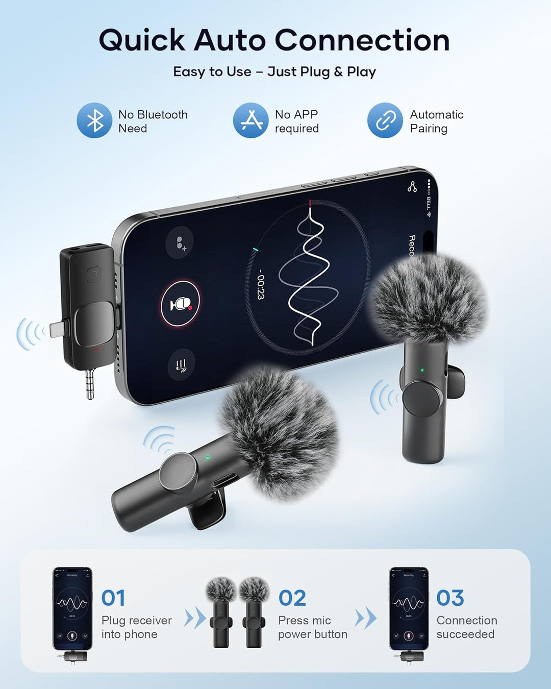 Micrófono inalámbrico para iPhone, iPad, teléfono Android y cámara,...