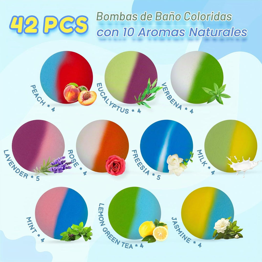 Bombas de baño para niños con juguete sorpresa en el interior, paquete de 42 bombas de baño para niños con 34 juguetes que brillan en la oscuridad y 8 juguetes de animales marinos en el interior, burbujas orgánicas para niños y niñas.