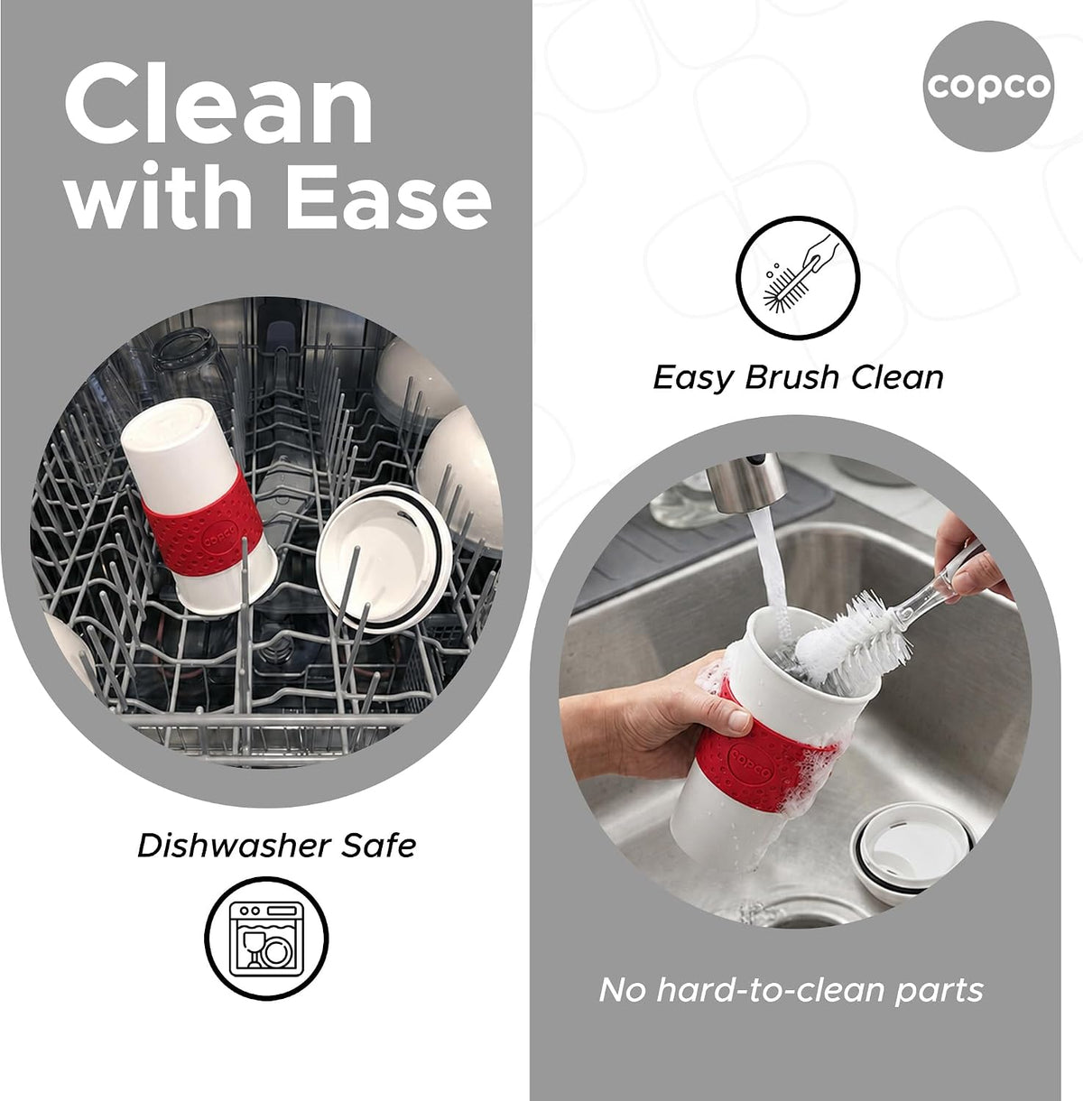 Copco Acadia Taza de viaje (paquete de 4), taza de café aislada de 16 onzas con plástico de doble pared, tapa a prueba de fugas, apta para microondas y lavavajillas, funda antideslizante, bebidas