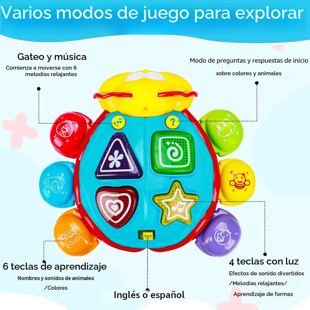 Juguete para gatear para bebés, juguete de aprendizaje musical iluminado
