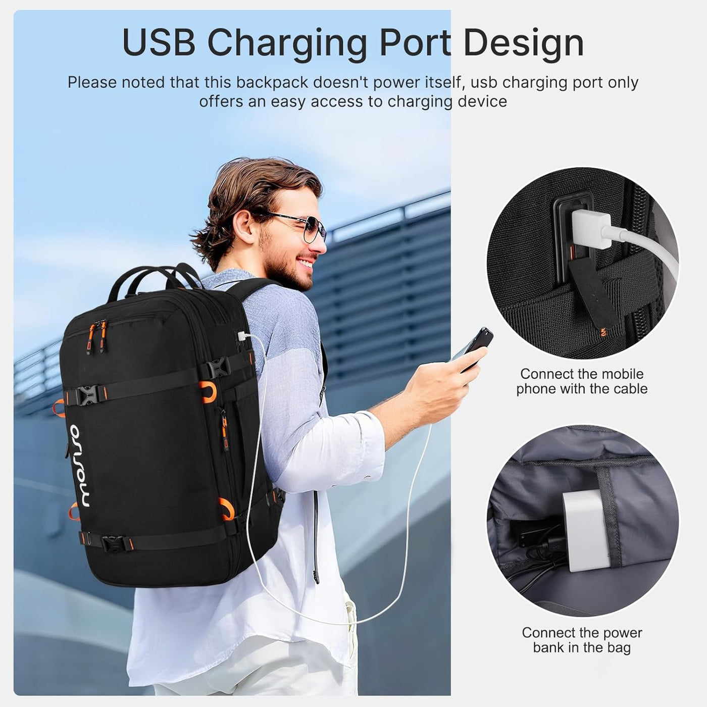 MOSISO Mochila de viaje de 40 L para hombre, mochila grande con pue...