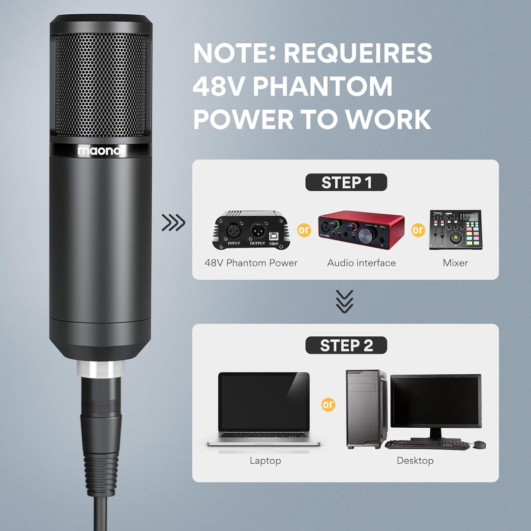 MAONO Micrófono de condensador XLR, micrófono de grabación de estud...