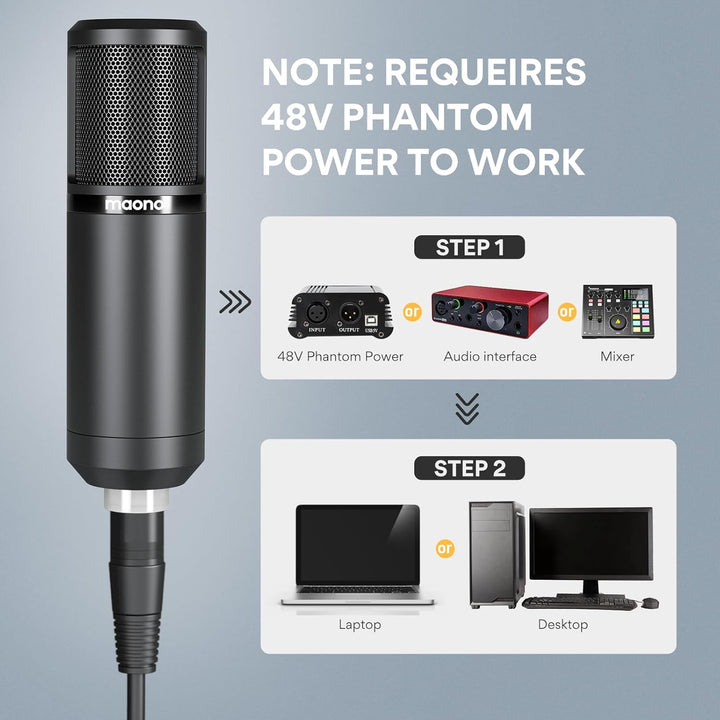 MAONO Micrófono de condensador XLR, micrófono de grabación de estud...