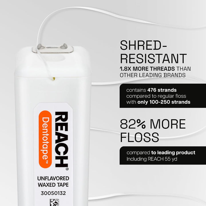 REACH Dentotape - Hilo dental encerado, sin sabor, extra ancho, res...