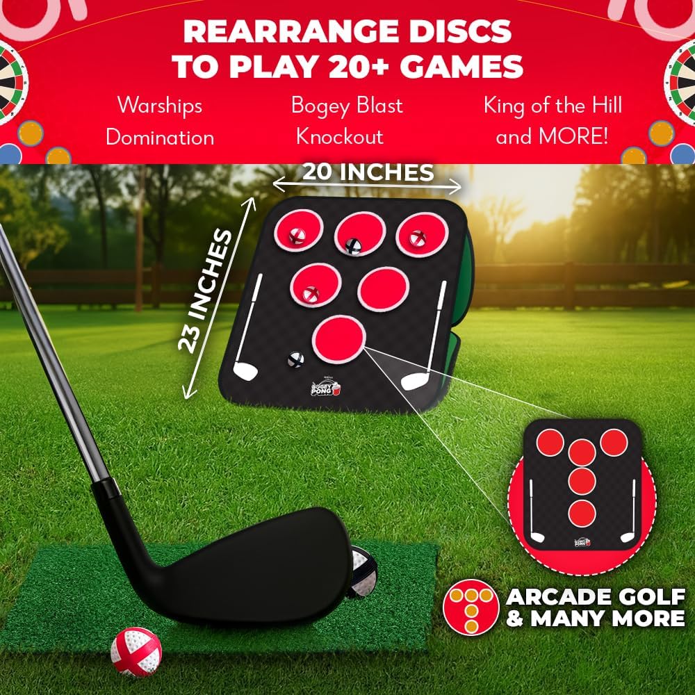 Swooc Games® – Bogey Pong™ | Juego de golf 3 en 1 con dardos y Tic Tac Toe | Retire los discos para jugar al golf Pong | astillado de golf de patio | Juegos de golf en el patio trasero para adultos