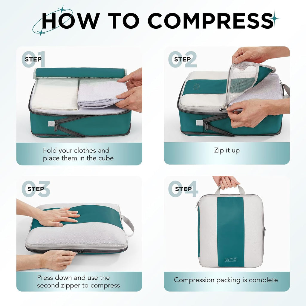 OlarHike Juego de 10 cubos de compresión para artículos esenciales de viaje, bolsas compresibles expandibles ahorradoras de espacio para organizar la ropa, bolsas de ropa de equipaje con más de 1000