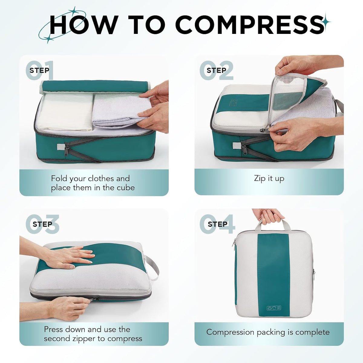 OlarHike Juego de 10 cubos de compresión para artículos esenciales de viaje, bolsas compresibles expandibles ahorradoras de espacio para organizar la ropa, bolsas de ropa de equipaje con más de 1000