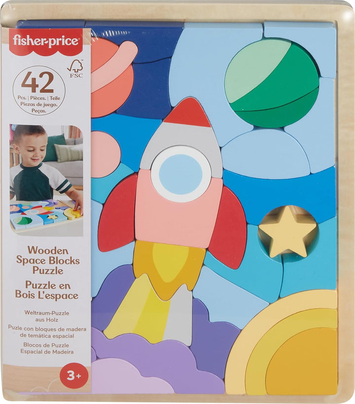 Fisher-Price Rompecabezas de bloques espaciales de madera para pree...