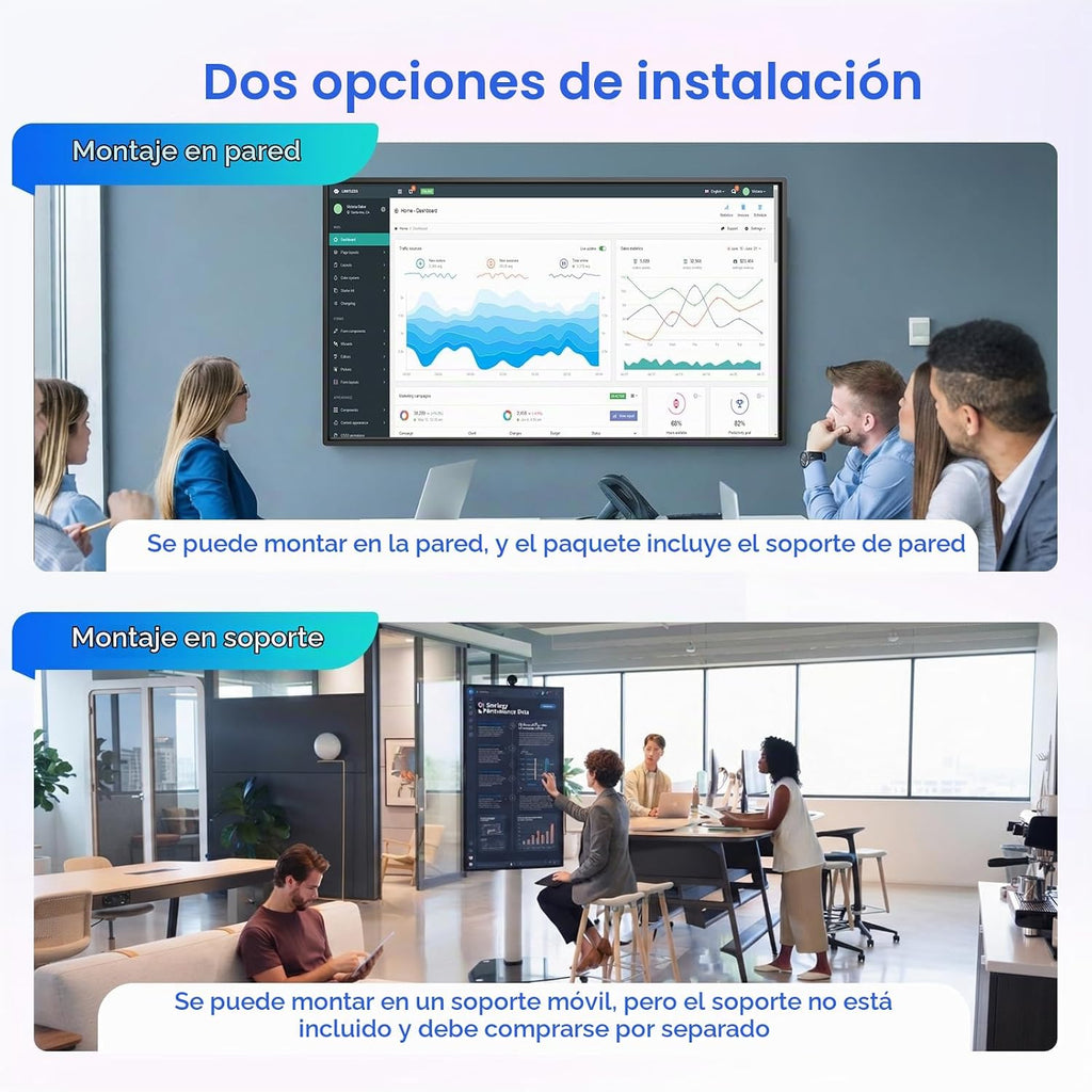 JAV Pizarra inteligente de 43 pulgadas, pizarra blanca interactiva con pantalla táctil giratoria, certificado EDLA, Android 14, espejo inalámbrico para enseñanza en aula, transmisión en vivo, oficina
