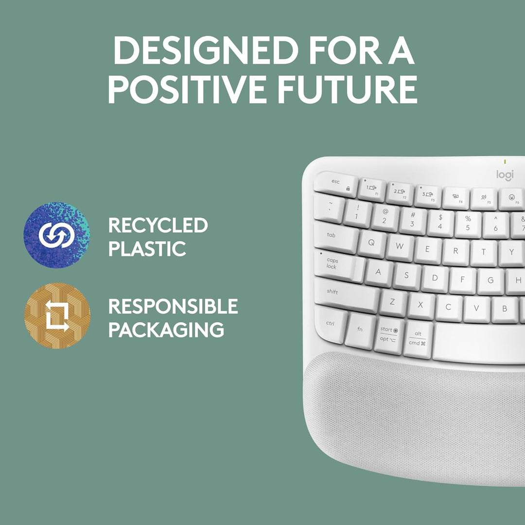 Logitech Wave Keys Teclado Inalámbrico Ergonómico con Reposamuñecas...