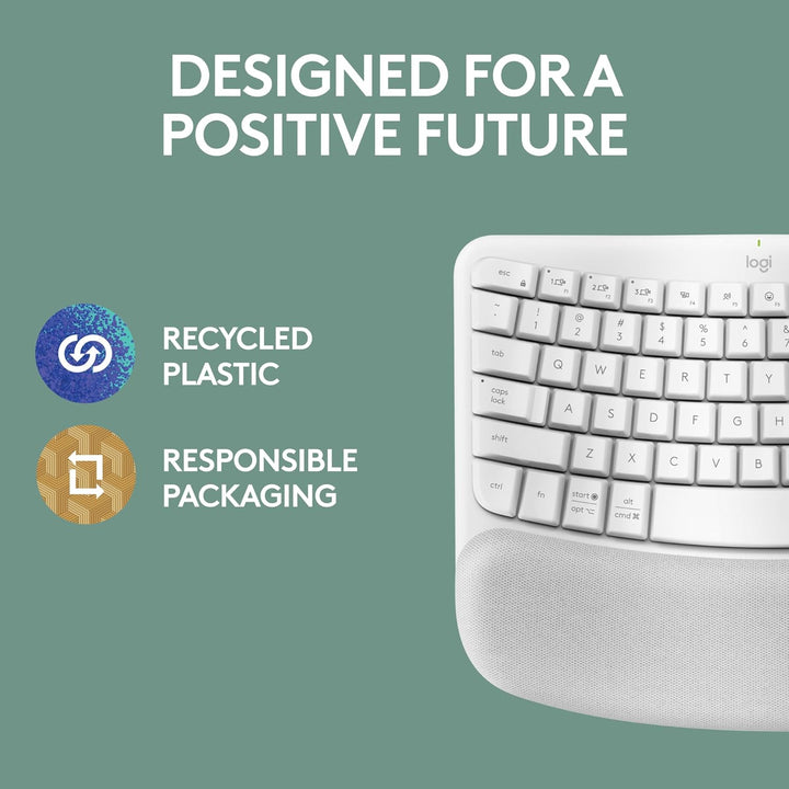 Logitech Wave Keys Teclado Inalámbrico Ergonómico con Reposamuñecas...