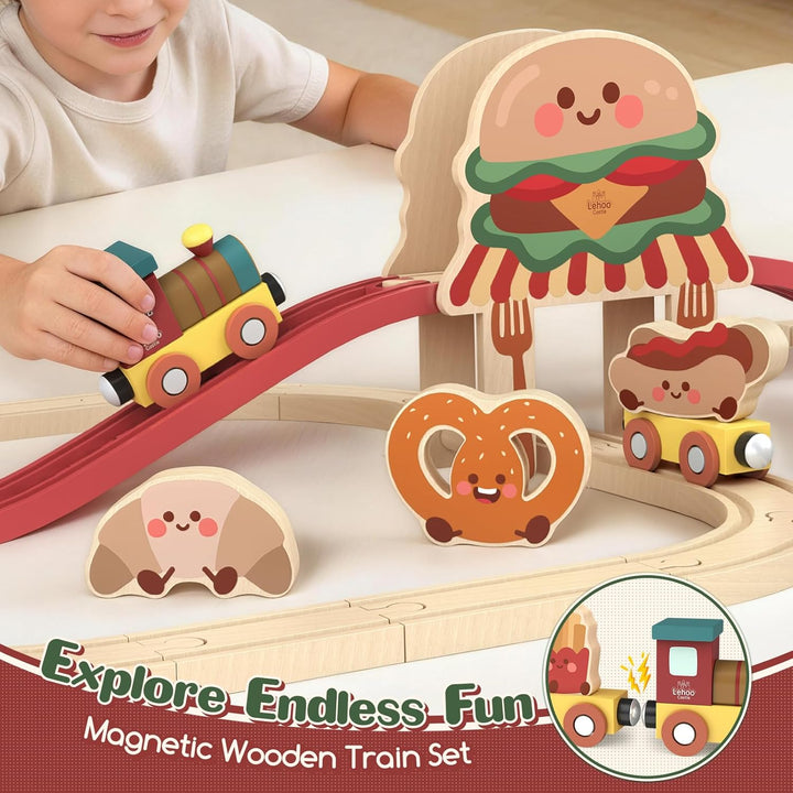 Lehoo Castle Juego de tren de madera - Juego de tren de hamburguesa...