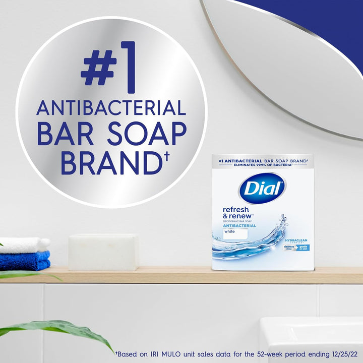 Dial Jabón antibacteriano en barra, Refresh &amp; Renew, blanco, 4...