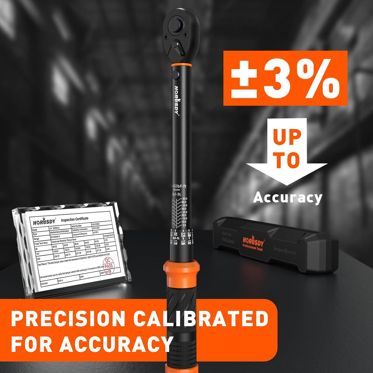 HORUSDY Juego de 5 llaves dinamométricas de 3/8" (5–45 ft-lb/ 6.8–61 Nm) – Llave dinamométrica de accionamiento de 3/8" con extensión de 3", adaptadores de 3/8" a 1/4" y de 3/8" a 1/2", estuche para