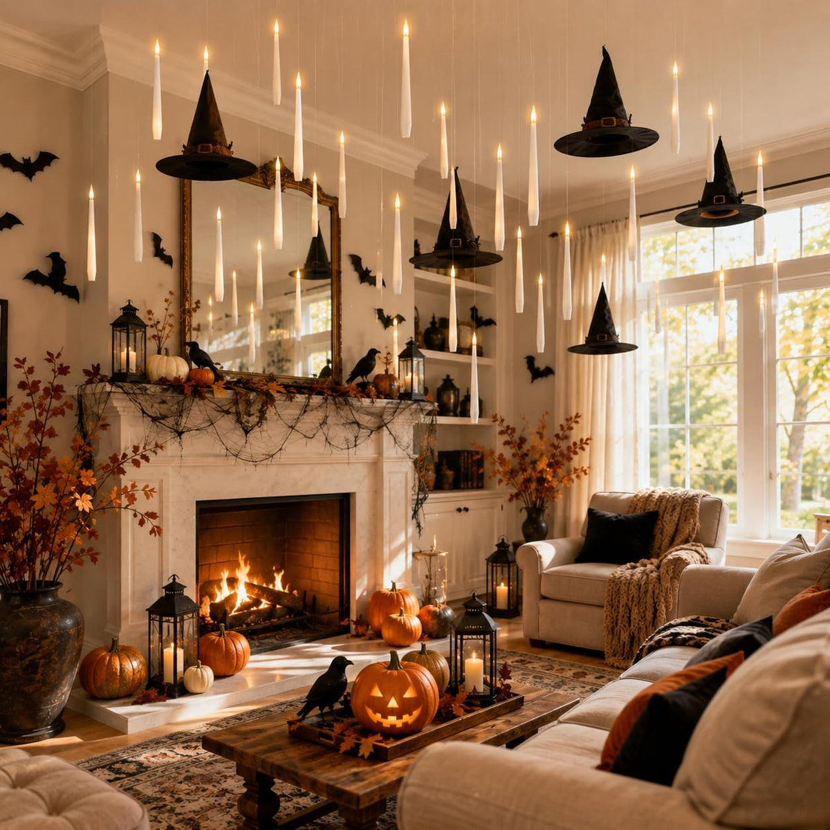 Lezonic - Velas flotantes con control remoto de varita mágica, paquete de 20 velas LED colgantes, velas cónicas parpadeantes sin llama con temporizador de 6 horas, velas que funcionan con pilas para Halloween, Navidad, fiesta, decoración del hogar