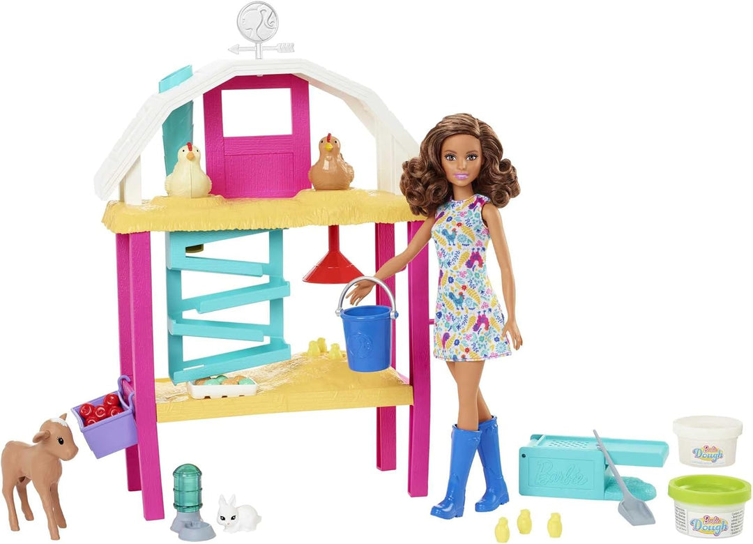 Muñeca y juego de Barbie con cooperativa, animales, masa, moldes y...