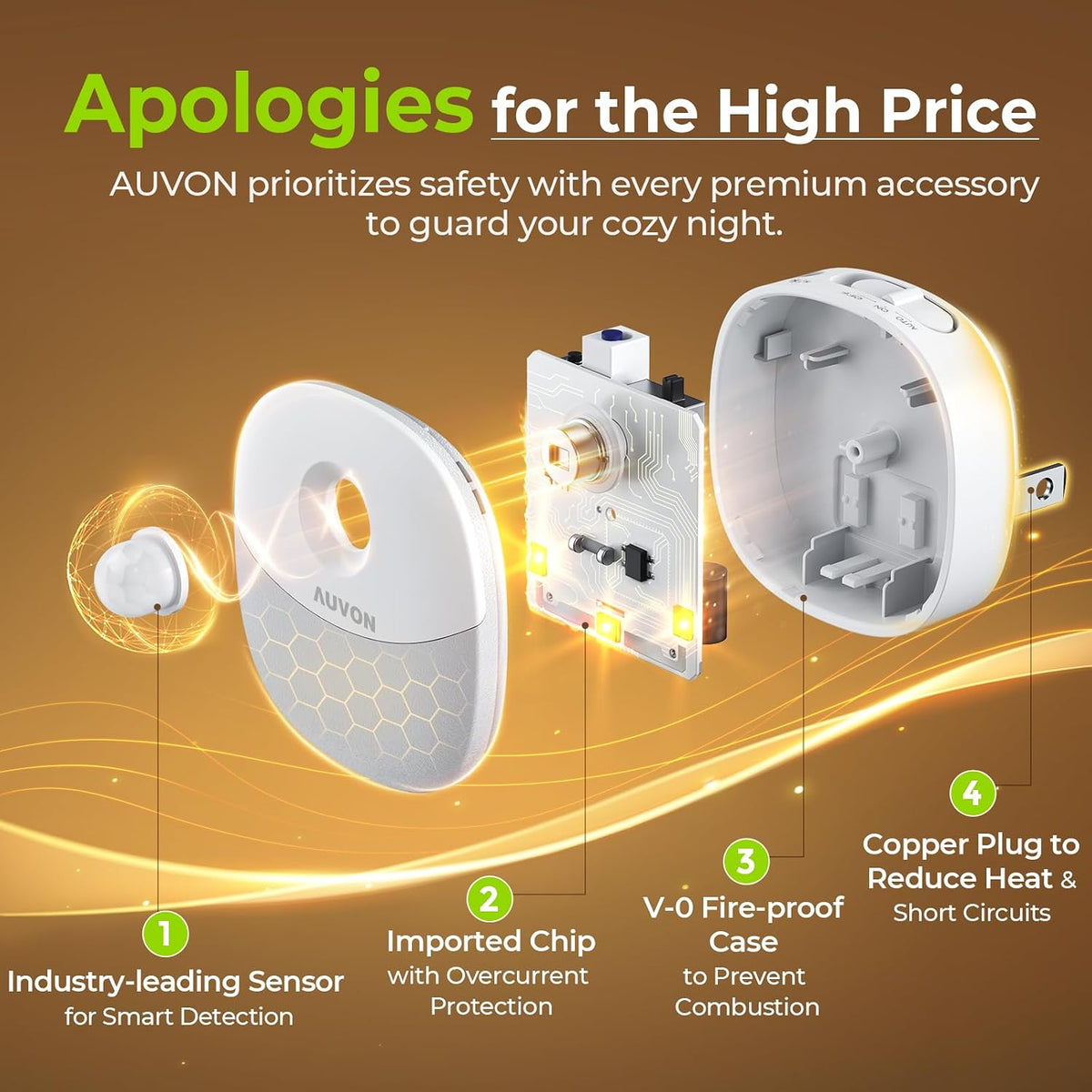 AUVON Luz nocturna enchufable, sensor de movimiento y sensor de atardecer a