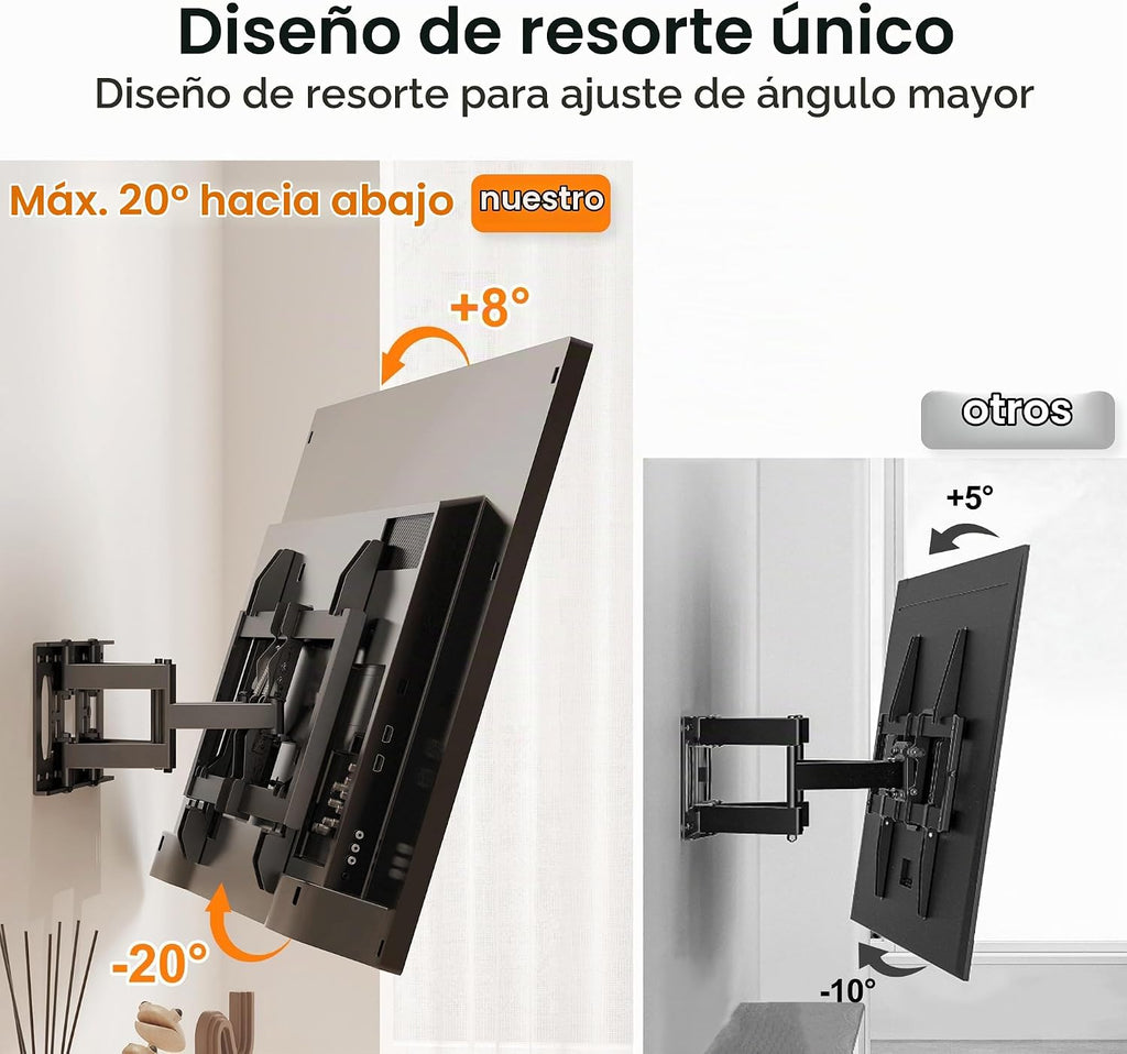 Montura de pared para TV de movimiento completo ultra delgada para la mayoría de televisores planos/curvos de 37"-90", soporte giratorio con inclinación con 6 brazos articulados, soporta 54.4