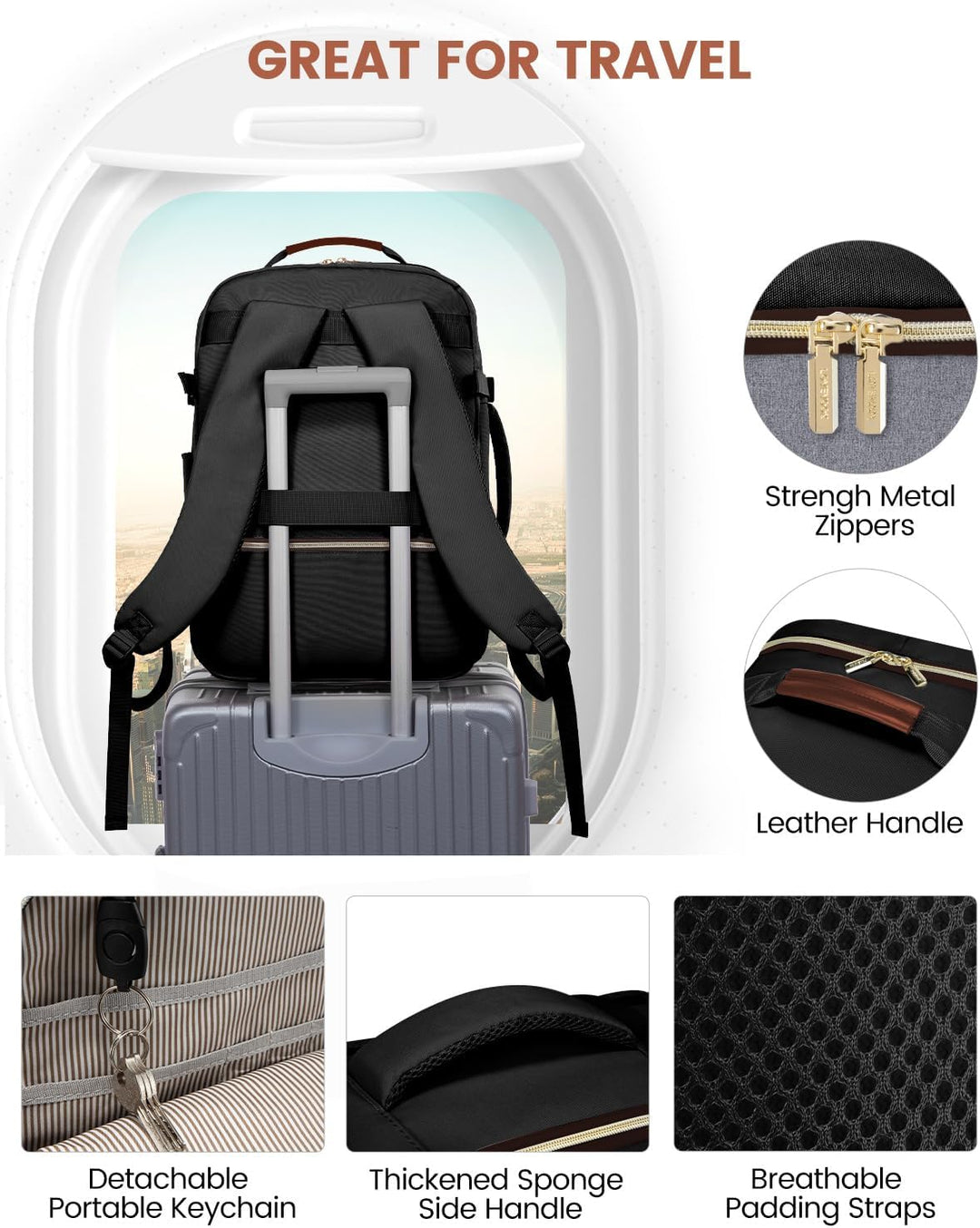 LOVEVOOK Mochila de equipaje de mano artículo personal bolsa de via...