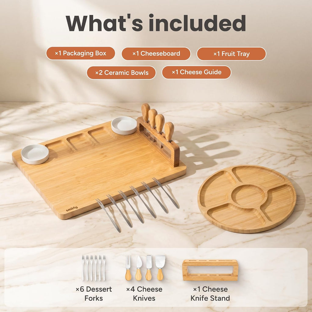 SMIRLY Juego de tablas de embutidos, tabla grande para quesos con