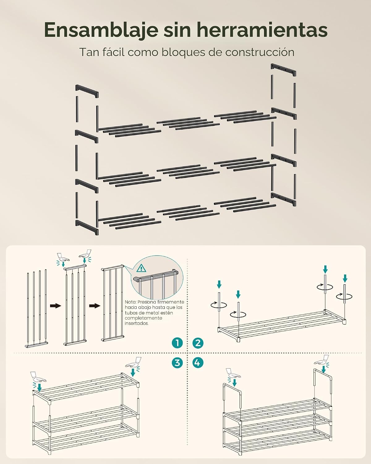 SONGMICS Zapatero, organizador de zapatos de 3 niveles, estante de almacenamiento de metal, vertical o al revés, para 20-24 pares, apilable, para entrada, 11.8 x 46.1 x 21.7 pulgadas, negro ULSA033B01