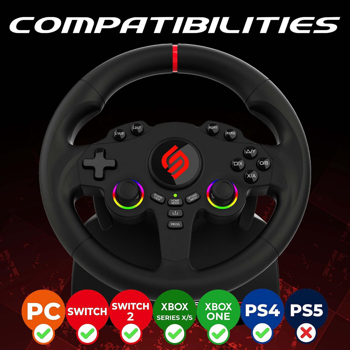 SUBSONIC Racing 220RS RGB Interruptor de Volante Gaming 2 PS4 Xbox y PC
