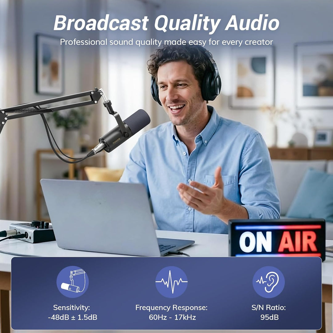 TONOR Micrófono dinámico de podcast para estudio, micrófono cardioi...