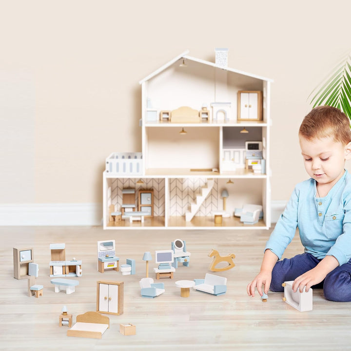 ROBUD Juego de muebles de madera para casa de muñecas, 23 piezas, a...
