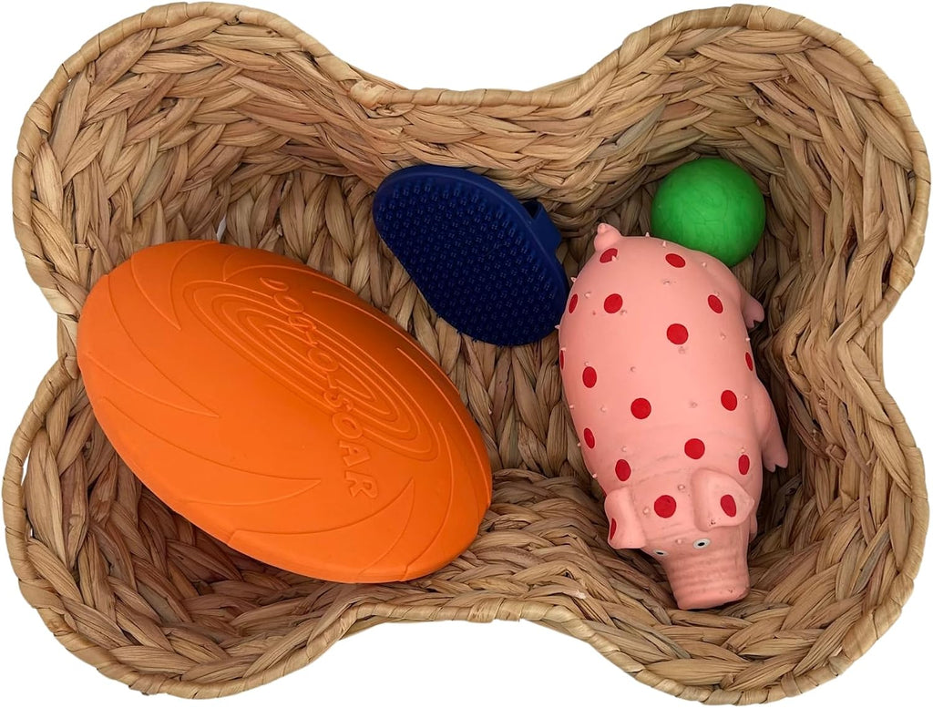 Cesta de juguetes para perros, cubo de juguete con forma de hueso